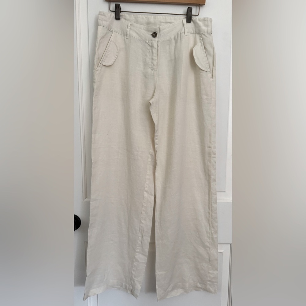 Elan 100% linen trouser / straight leg pants size M
